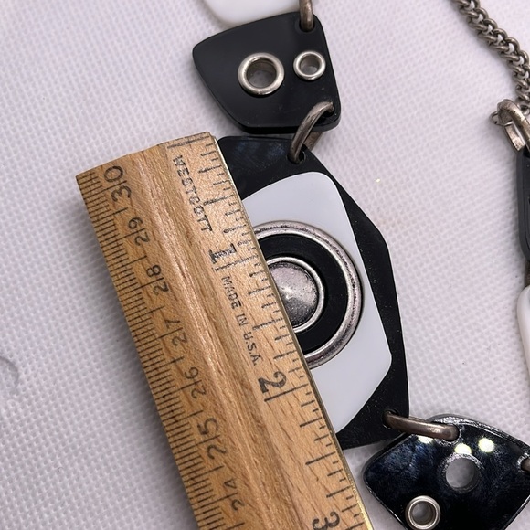 Bijou Terner Silver Black and White Geometric Statement Necklace Chunky Funky - Picture 8 of 11